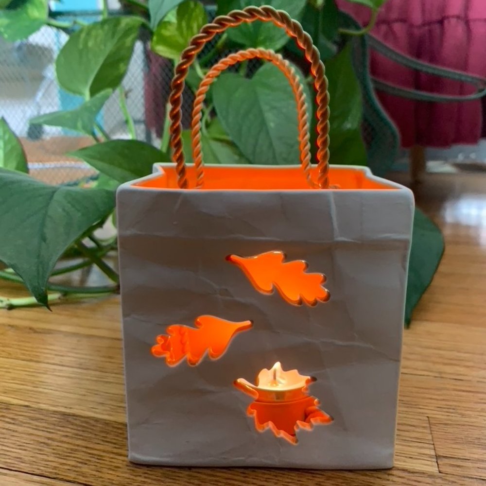 PartyLite Candle Holder - Joy of Autumn P90859, fall leaves, halloween paper bag